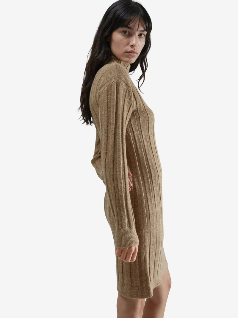 My Fashion Camel Brown MY FASHION Ribbed Turtleneck Mini Knit Dress for Women | Best Price UAE