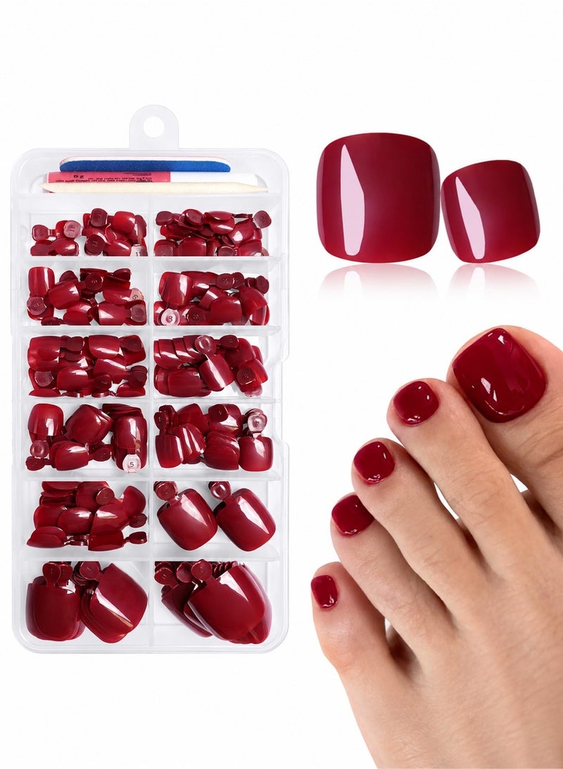 CHU DAI Red Press On Toenails Set, Glossy Fake Toe Nails Full Cover DIY Nail Kit, Reusable Toenail Art Set for Women - Image 1