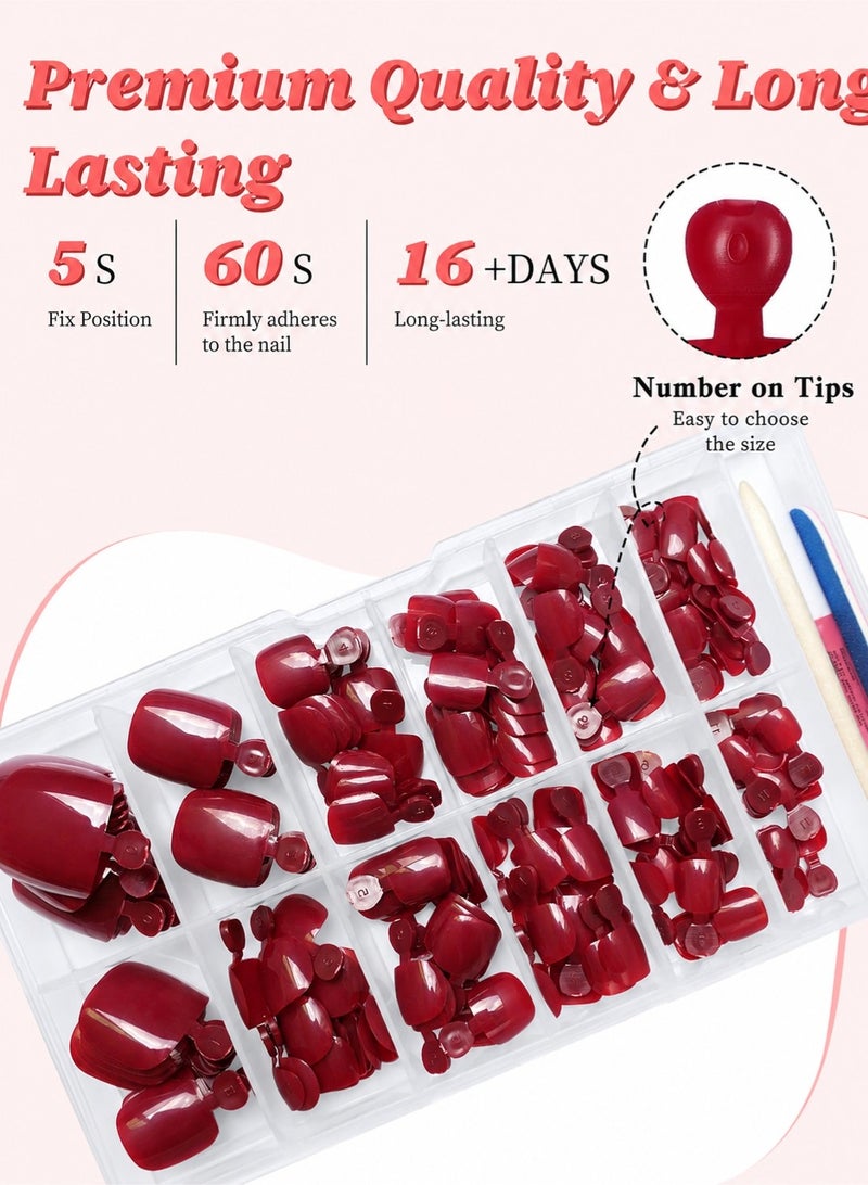 CHU DAI Red Press On Toenails Set, Glossy Fake Toe Nails Full Cover DIY Nail Kit, Reusable Toenail Art Set for Women - Image 3