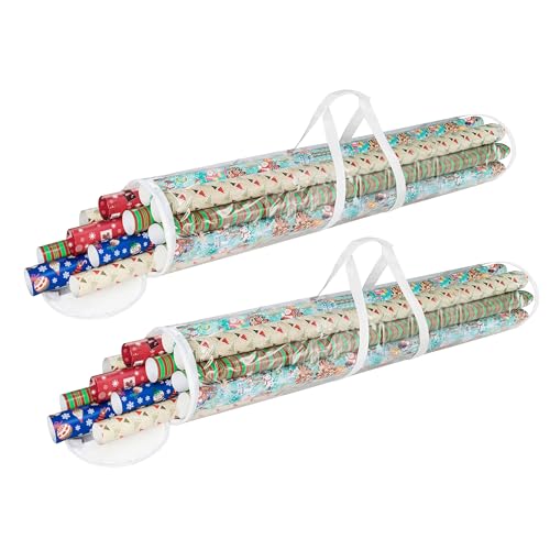 Elf Stor Wrapping Paper Storage - Set of 2 Organizers for 50 Rolls of Gift Wrap - Clear Totes with Handles for Holiday, Christmas, or Any Occasion by Elf Stor - Image 1