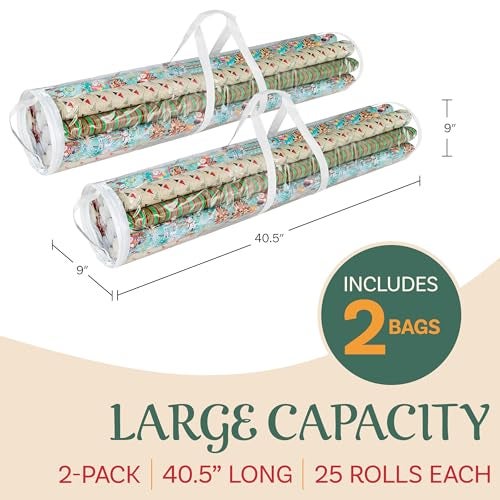 Elf Stor Wrapping Paper Storage - Set of 2 Organizers for 50 Rolls of Gift Wrap - Clear Totes with Handles for Holiday, Christmas, or Any Occasion by Elf Stor - Image 2