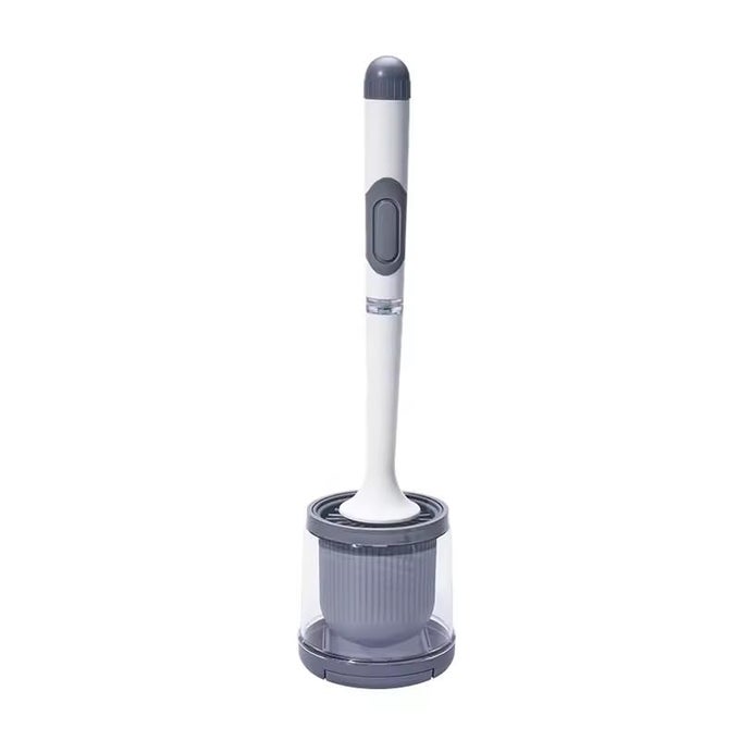 TOILET BRUSH WITH REFILLABLE HANDLE DISPENSER BATHROOM SCRUBBER TOILET CLEANER BRUSH WITH CADDY DEEP CLEANING BATHROOM SCRUB BRUSH