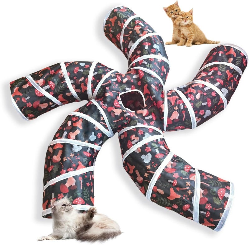 EGETOTA Cat Tunnel for Indoor Cats Large, with Play Ball S-Shape 5 Way Collapsible Interactive Peek Hole Pet Tube Toys, Puppy, Kitty, Kitten, Rabbit (S5 - Mushroom) - Image 1