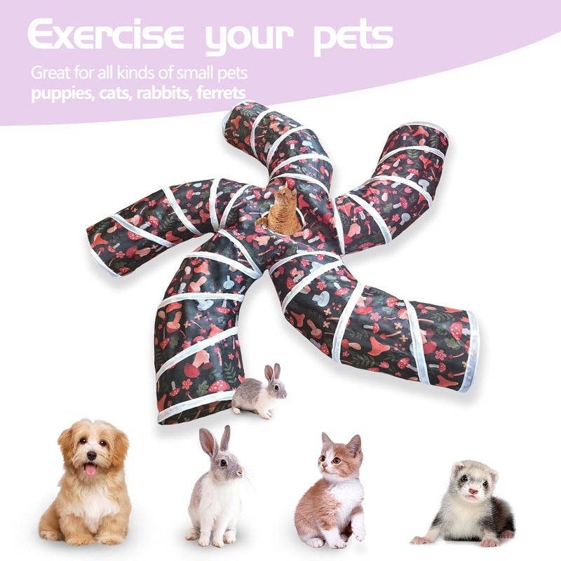 EGETOTA Cat Tunnel for Indoor Cats Large, with Play Ball S-Shape 5 Way Collapsible Interactive Peek Hole Pet Tube Toys, Puppy, Kitty, Kitten, Rabbit (S5 - Mushroom) - Image 2