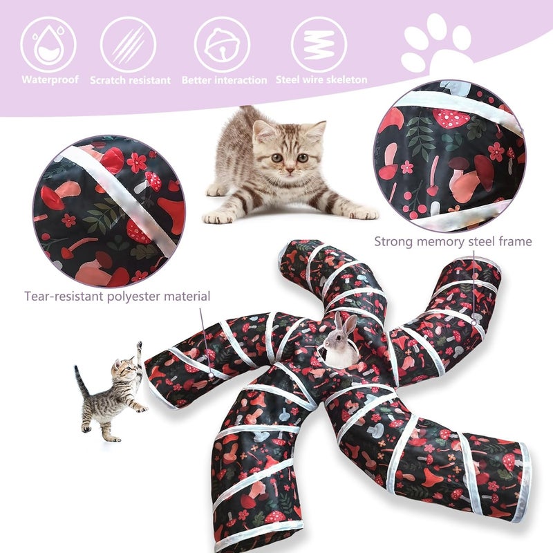 EGETOTA Cat Tunnel for Indoor Cats Large, with Play Ball S-Shape 5 Way Collapsible Interactive Peek Hole Pet Tube Toys, Puppy, Kitty, Kitten, Rabbit (S5 - Mushroom) - Image 5