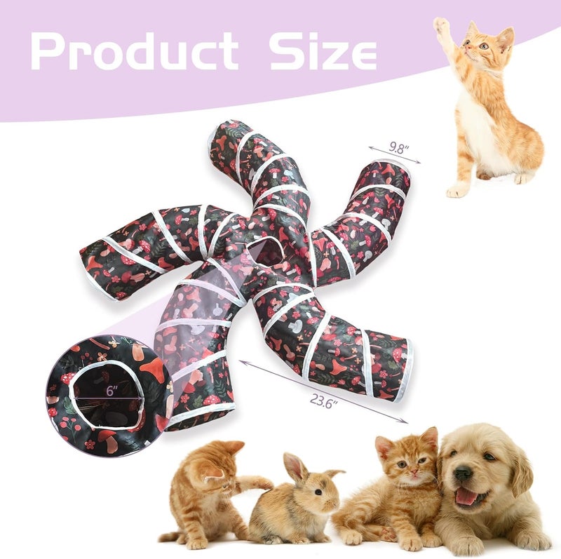 EGETOTA Cat Tunnel for Indoor Cats Large, with Play Ball S-Shape 5 Way Collapsible Interactive Peek Hole Pet Tube Toys, Puppy, Kitty, Kitten, Rabbit (S5 - Mushroom) - Image 3