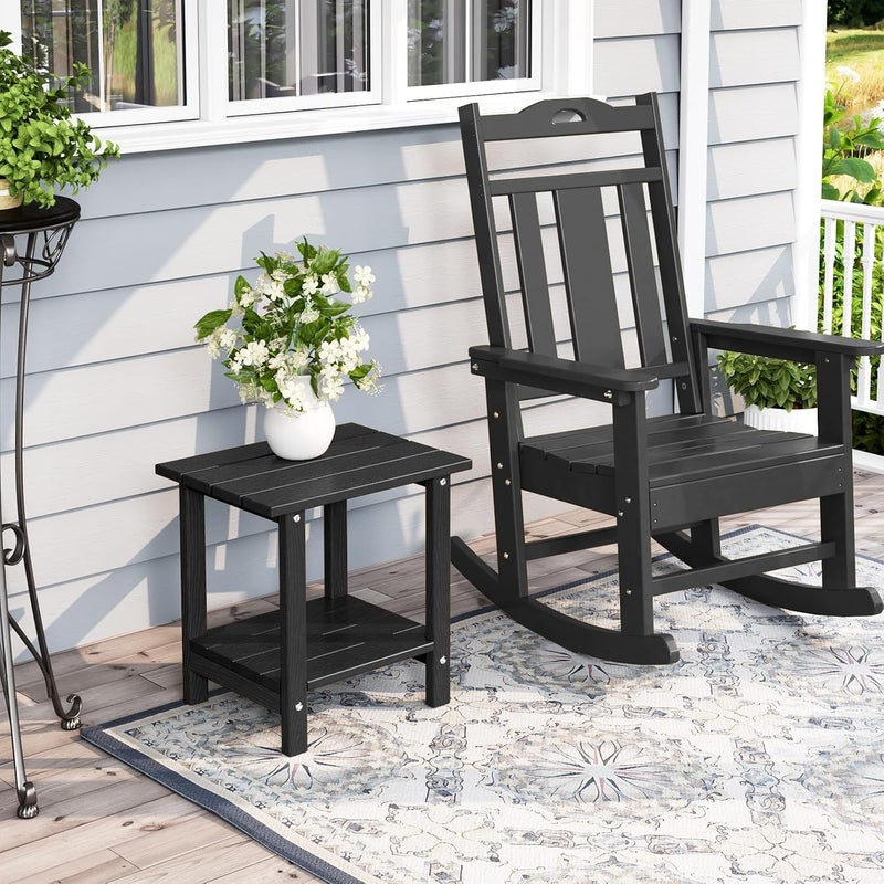 LOENIY 2 -Tier Outdoor Side Table HDPE Adirondack Table Patio Side Table with Wood-Like Grain Weather Resistant End Table Small Outdoor Table (Rectangular, Black) - Image 2