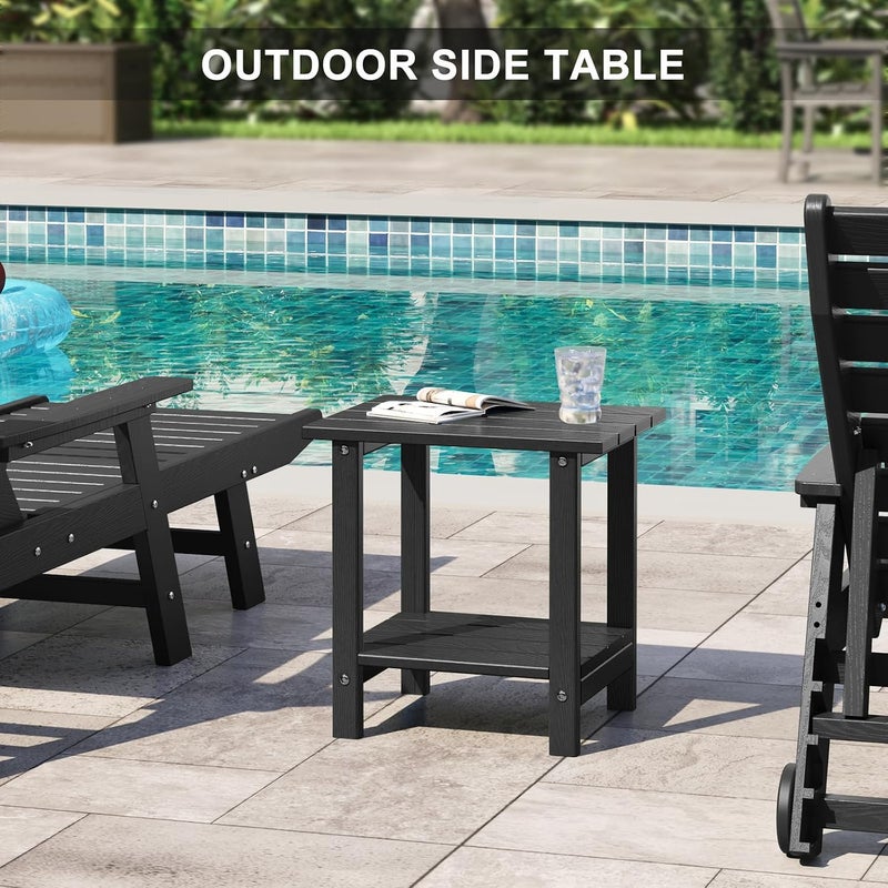 LOENIY 2 -Tier Outdoor Side Table HDPE Adirondack Table Patio Side Table with Wood-Like Grain Weather Resistant End Table Small Outdoor Table (Rectangular, Black) - Image 4