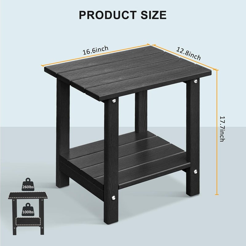LOENIY 2 -Tier Outdoor Side Table HDPE Adirondack Table Patio Side Table with Wood-Like Grain Weather Resistant End Table Small Outdoor Table (Rectangular, Black) - Image 3