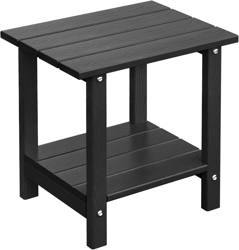 LOENIY 2 -Tier Outdoor Side Table HDPE Adirondack Table Patio Side Table with Wood-Like Grain Weather Resistant End Table Small Outdoor Table (Rectangular, Black) - Image 1