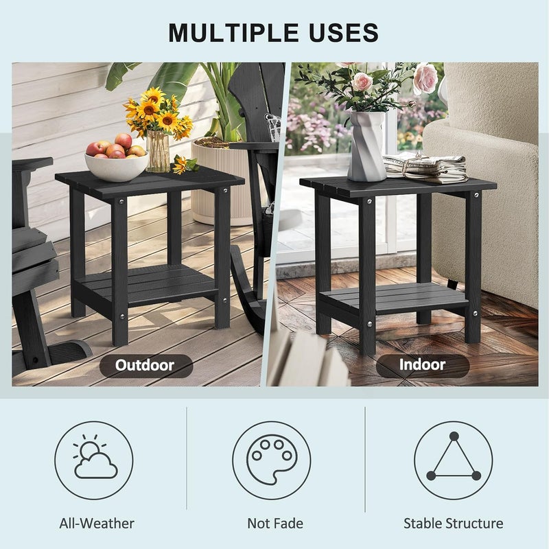 LOENIY 2 -Tier Outdoor Side Table HDPE Adirondack Table Patio Side Table with Wood-Like Grain Weather Resistant End Table Small Outdoor Table (Rectangular, Black) - Image 5