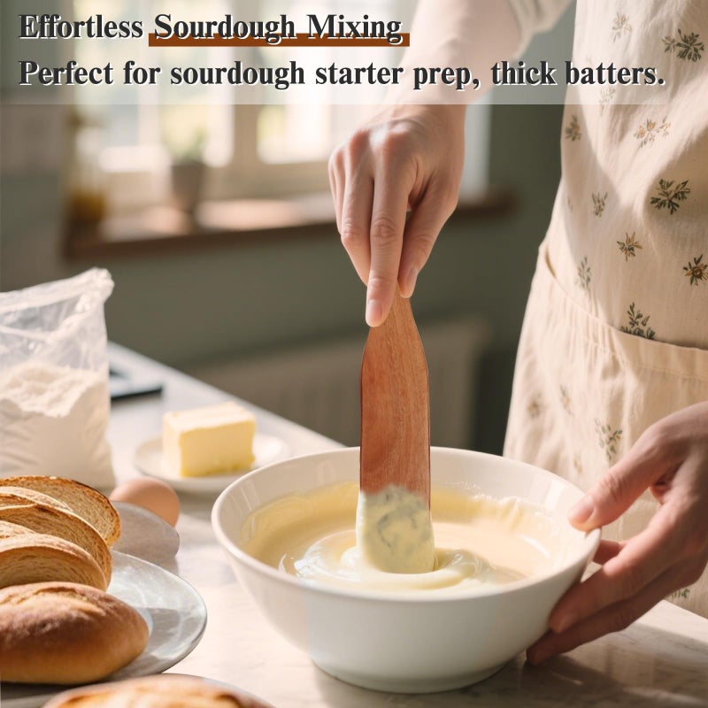 Azureblue 4Pcs Skinny Spurtle for Sourdough Starter, Reaching Bottom of Jars, Dough Whisk, Stirring, Mixing, Spreading, Wooden Stir Spurtles, Kitchen Tools for NonStick Cookware, Gift for Sourdough Lovers - Image 4