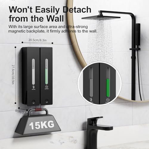 Aeakey Shampoo and Conditioner Dispenser 2-Chamber Wall-Mounted Shower Soap Dispenser, No-Drill Installation, 800ML Capacity, Ideal for Bathrooms - Image 2