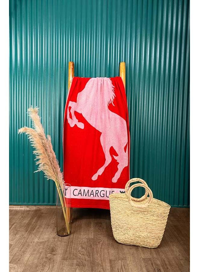 SIGNOOLA Beach Towel Horse Print 170x90 cm-Red  - Image 2