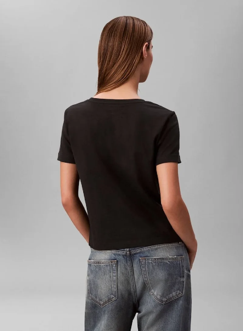 CALVIN KLEIN Black Relaxed Monogram V-Neck T-Shirt for Women | Best Price UAE