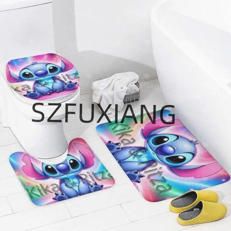Y&D New Arrival Cartoon Stitch Bathroom Mat Set 4 Pcs Waterproof Shower Curtain Cheap Valentine's Day Bathroom Accessory Set - Image 5