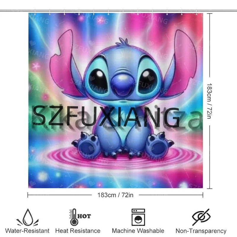 Y&D New Arrival Cartoon Stitch Bathroom Mat Set 4 Pcs Waterproof Shower Curtain Cheap Valentine's Day Bathroom Accessory Set - Image 3