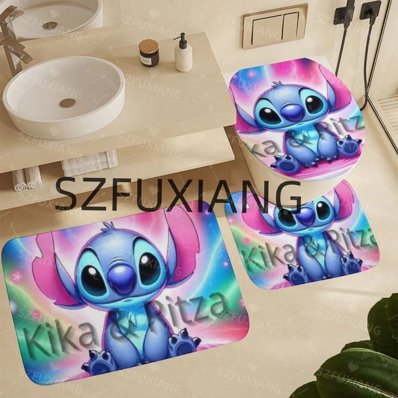 Y&D New Arrival Cartoon Stitch Bathroom Mat Set 4 Pcs Waterproof Shower Curtain Cheap Valentine's Day Bathroom Accessory Set - Image 4