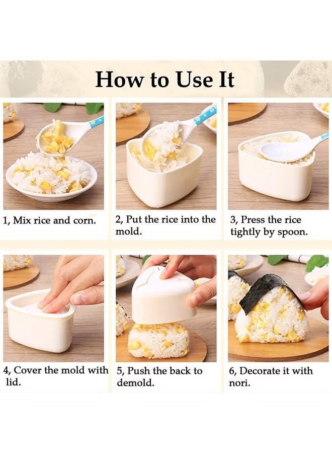 واي جيه طقم صانع سوشي مثلث 2 عبوة وعبوة واحدة من مجداف الأرز الأبيض مثلث مجموعة قوالب كرات الأرز أونيغيري للديكور الياباني المنزلي للأطفال وحزمة كبيرة وصغيرة من مكبس السوشي مثلث أداة المطبخ لمسوبى - Image 4