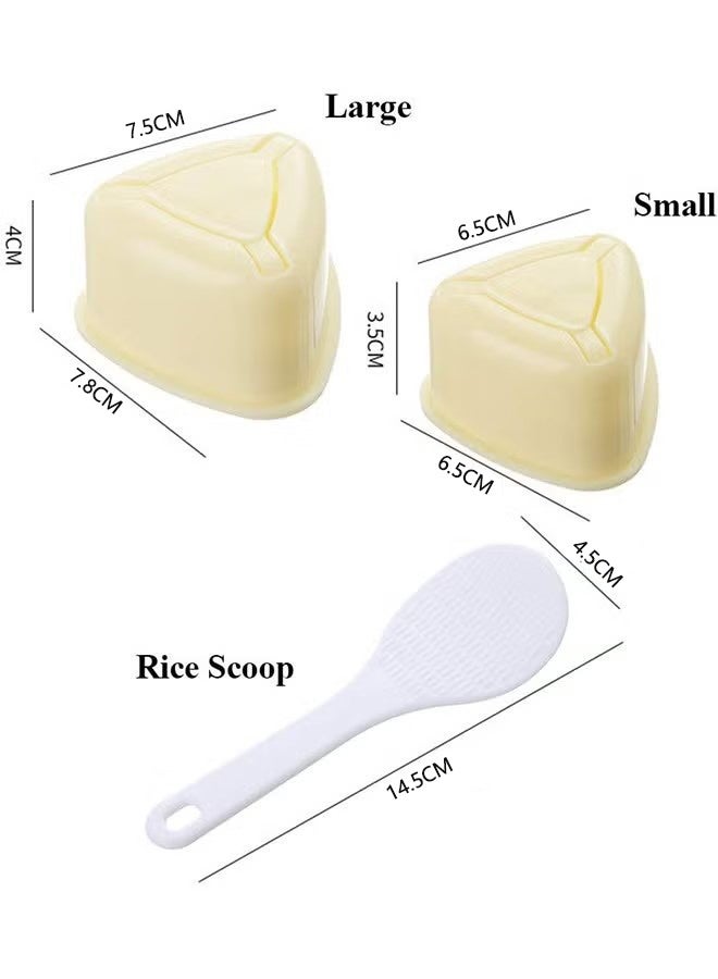 واي جيه طقم صانع سوشي مثلث 2 عبوة وعبوة واحدة من مجداف الأرز الأبيض مثلث مجموعة قوالب كرات الأرز أونيغيري للديكور الياباني المنزلي للأطفال وحزمة كبيرة وصغيرة من مكبس السوشي مثلث أداة المطبخ لمسوبى - Image 2