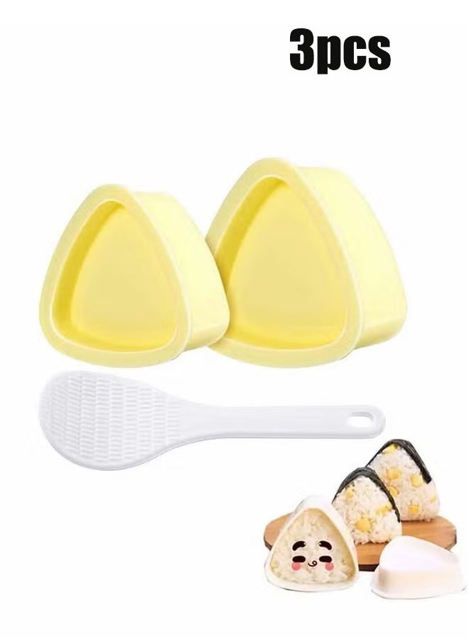 واي جيه طقم صانع سوشي مثلث 2 عبوة وعبوة واحدة من مجداف الأرز الأبيض مثلث مجموعة قوالب كرات الأرز أونيغيري للديكور الياباني المنزلي للأطفال وحزمة كبيرة وصغيرة من مكبس السوشي مثلث أداة المطبخ لمسوبى - Image 1