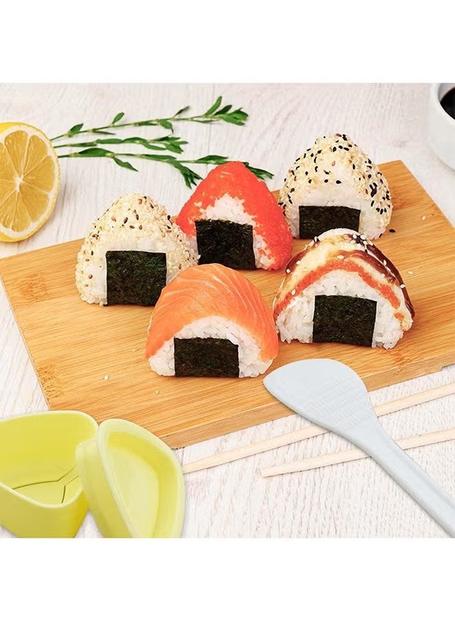 واي جيه طقم صانع سوشي مثلث 2 عبوة وعبوة واحدة من مجداف الأرز الأبيض مثلث مجموعة قوالب كرات الأرز أونيغيري للديكور الياباني المنزلي للأطفال وحزمة كبيرة وصغيرة من مكبس السوشي مثلث أداة المطبخ لمسوبى - Image 5