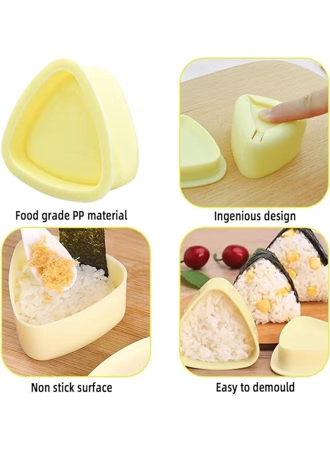 واي جيه طقم صانع سوشي مثلث 2 عبوة وعبوة واحدة من مجداف الأرز الأبيض مثلث مجموعة قوالب كرات الأرز أونيغيري للديكور الياباني المنزلي للأطفال وحزمة كبيرة وصغيرة من مكبس السوشي مثلث أداة المطبخ لمسوبى - Image 3