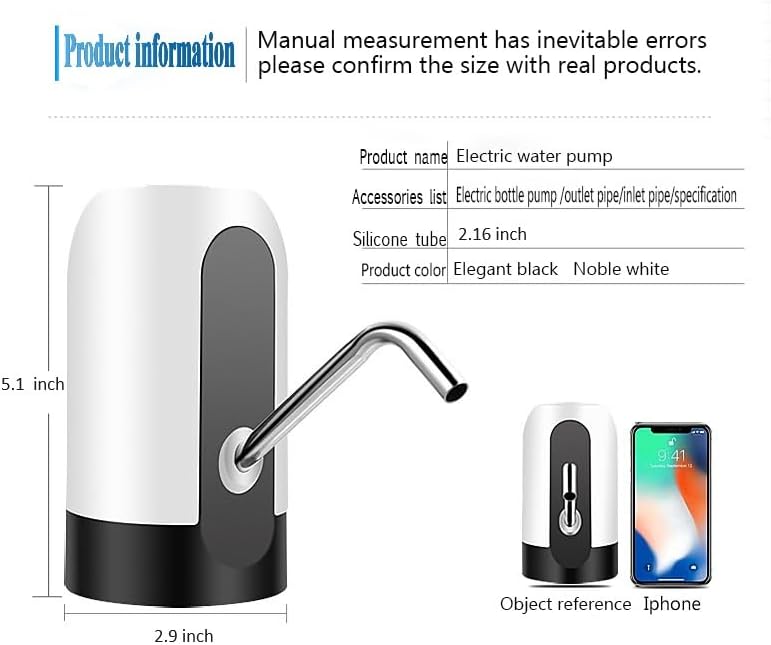 PONDI موزع مياه قابل لإعادة الشحن عبر USB مع قاعدة قابلة للفصل لزجاجات سعة 5 جالون - موزع محمول مع بطارية سعة 1200 مللي أمبير - ذكي وآلي - مثالي للاستخدام في المنزل والمكتب والأنشطة الخارجية (USB أبيض/أسود) - Image 5