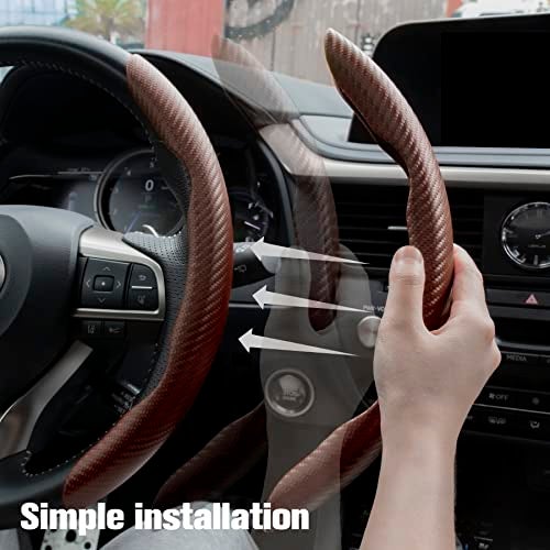 Amiss Car Carbon Fiber Anti-Skid Steering Wheel Cover/ Interior Accessories, Segmented Butterfly Universal 99% Wheel Cover Protector (Champagne) - Image 4