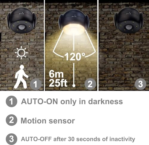 BIGLIGHT Battery Operated Motion Sensor Spotlight, Wireless LED Flood Light Indoor Outdoor, Waterproof Security Lighting, Bright Uplight for Wall Front Door Shed Hallway Bathroom Porch, 200 Lumen - Image 3