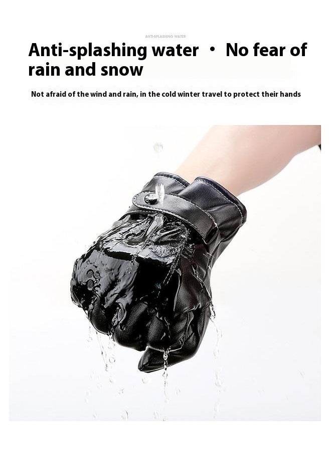 Generic - Comfort Gloves，1 Pair Gloves Winter Mittens Mens Glives Warm Mittens for Men Winter Glove Hand  for Men Powerlifting Black Pu Leather - Image 1