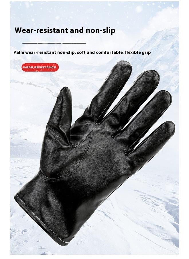 Generic - Comfort Gloves，1 Pair Gloves Winter Mittens Mens Glives Warm Mittens for Men Winter Glove Hand  for Men Powerlifting Black Pu Leather - Image 1