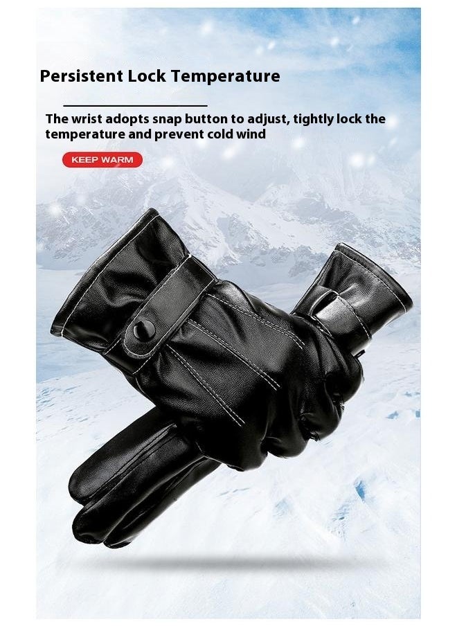 Generic - Comfort Gloves，1 Pair Gloves Winter Mittens Mens Glives Warm Mittens for Men Winter Glove Hand  for Men Powerlifting Black Pu Leather - Image 1