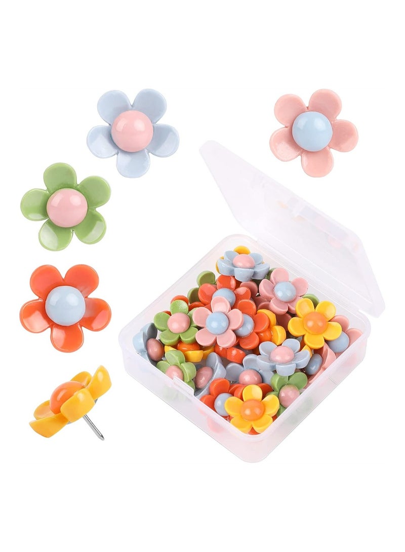 Excefore دبابيس دفع زهور ملونة 30 حبة دبابيس زخرفية للوحة الفلين والسبورة وجدار الصور والخريطة للمكتب والتنظيم المنزلي - Image 1