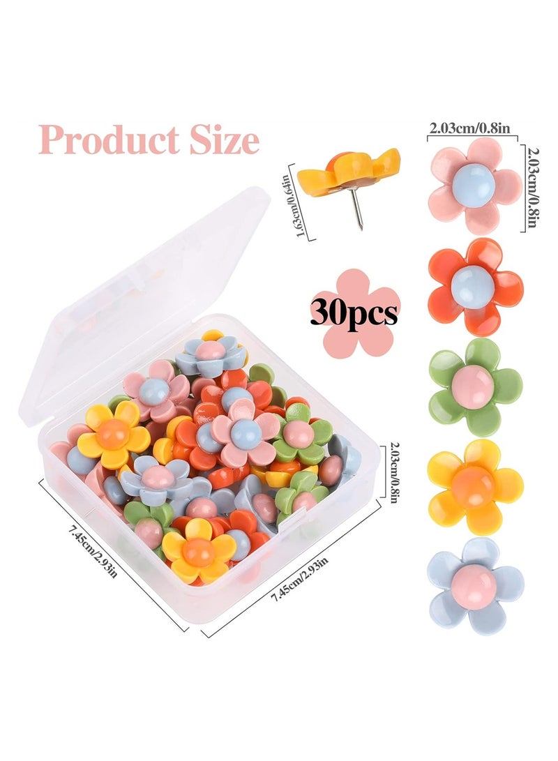 Excefore دبابيس دفع زهور ملونة 30 حبة دبابيس زخرفية للوحة الفلين والسبورة وجدار الصور والخريطة للمكتب والتنظيم المنزلي - Image 2