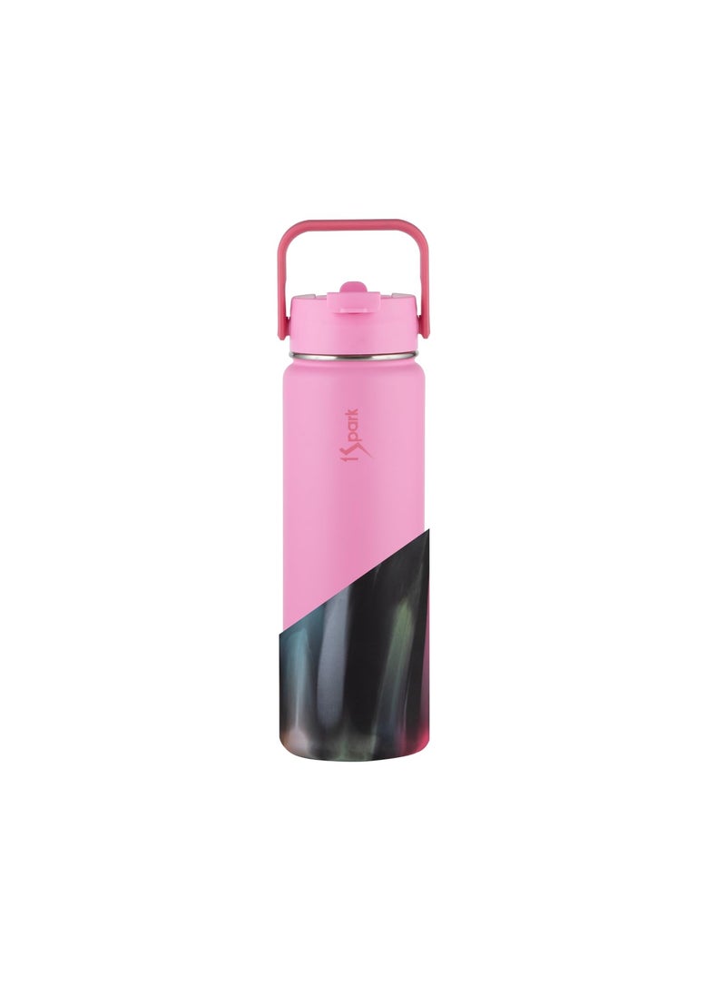 1Spark 1Spark Dual Lid Dreamer 18hrs Hot 30hrs Cold 750 ml BottlePack of 1Steel Pretty Pink Black Paint Splash 