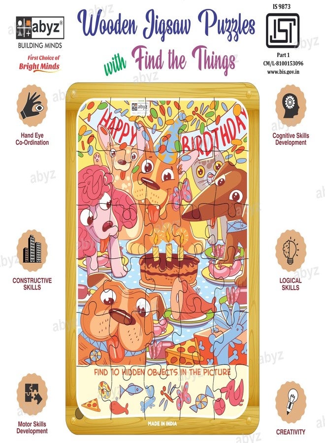 ABYZ Wooden Jigsaw Puzzle – Dog's Birthday Party Playset for Fun Educational & Little Explorers, 30-Pieces Fun Games with Multicolor | Birthday Gift for (3-6 Years) Age Kids. - Image 3