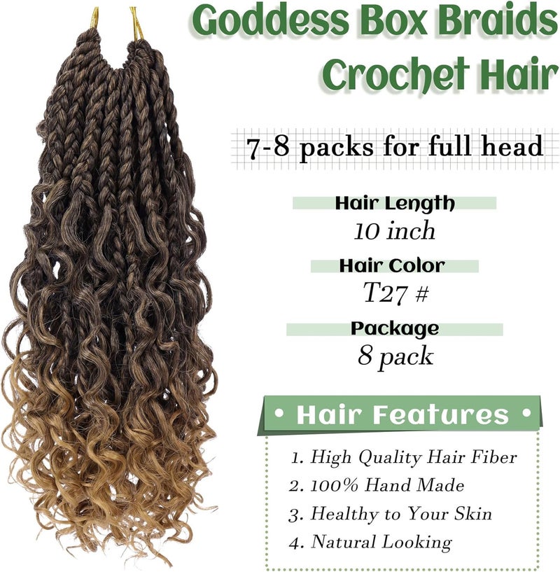 إييريا صندوق تصفيف الشعر بالحياكة “Goddess Box Braids”، طول 10 بوصة، 8 عبوات؛ شعر مصنوع بالحياكة على النمط البوهيمي مع نهايات مجعدة، مناسب للنساء، شعر صناعي للتصفيف (16 خيطًا، اللون #1B/27). - Image 3