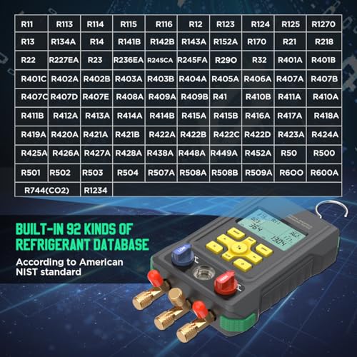 KAISAL HVAC Digital Manifold Gauge Set for 92 Refrigerant Digital HVAC Gauges Pressure&Temp Test R134A R410A R404A R22 Refrigerant Gauges with Hoses, Upgraded Ball Valve,for Air Conditioning & Refrigeration - Image 4