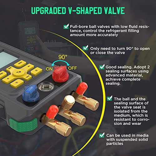 KAISAL HVAC Digital Manifold Gauge Set for 92 Refrigerant Digital HVAC Gauges Pressure&Temp Test R134A R410A R404A R22 Refrigerant Gauges with Hoses, Upgraded Ball Valve,for Air Conditioning & Refrigeration - Image 3