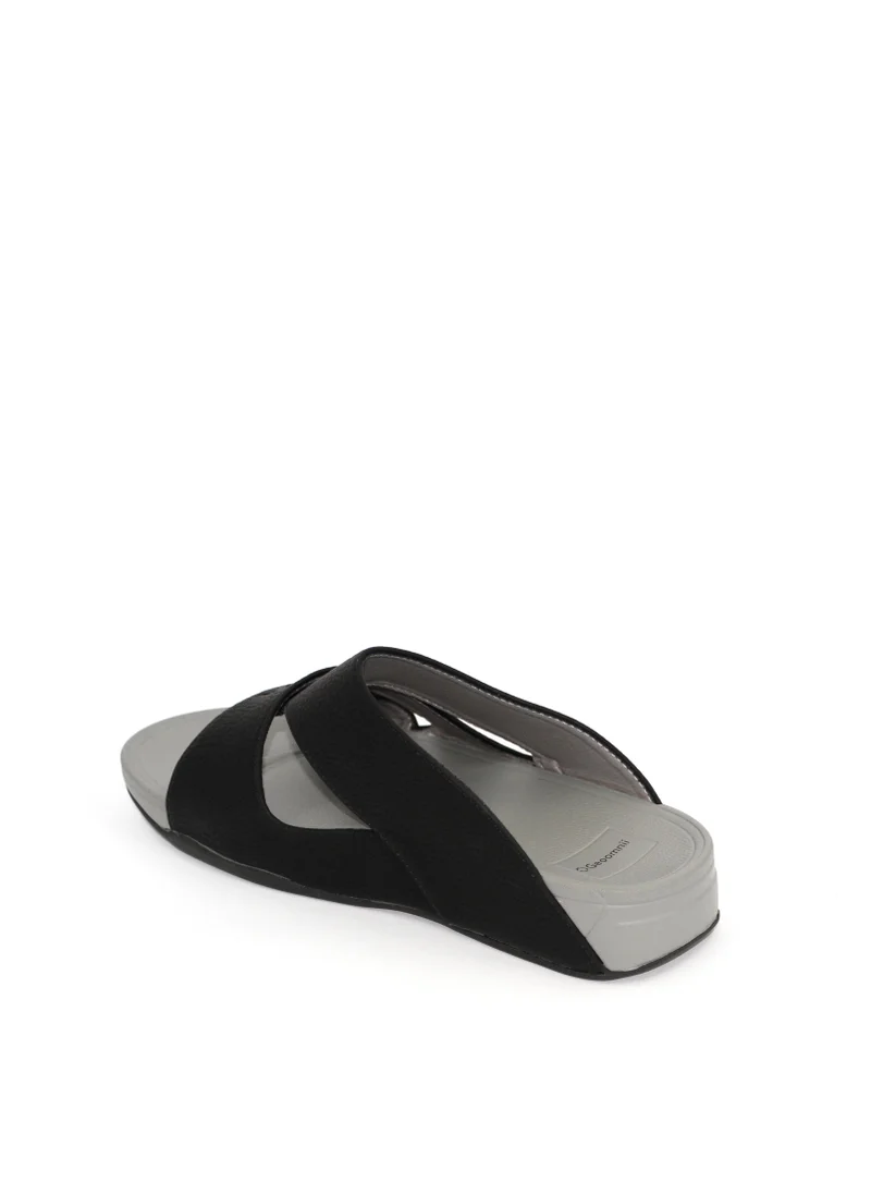 جيومني صندل عربي تقليدي للرجال - تصميم مريح من الجلد سهل الارتداء - مثالي للارتداء اليومي والمناسبات - أسود