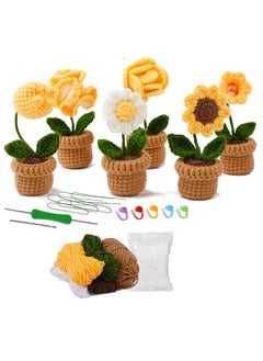 KASTWAVE Crochet Kit for Beginners 6 Pcs Potted Flowers Kit for Beginers and Experts Detailed Course Materials for Complete Beginers with Step-by-Step Video Tutorials  - Image 1