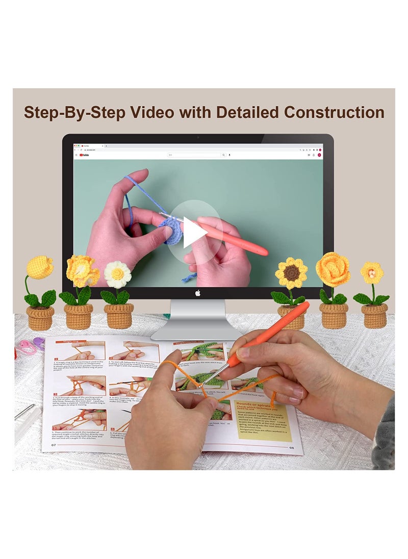 KASTWAVE - Crochet Kit for Beginners 6 Pcs Potted Flowers Kit for Beginers and Experts Detailed Course Materials for Complete Beginers with Step-by-Step Video Tutorials - Image 1