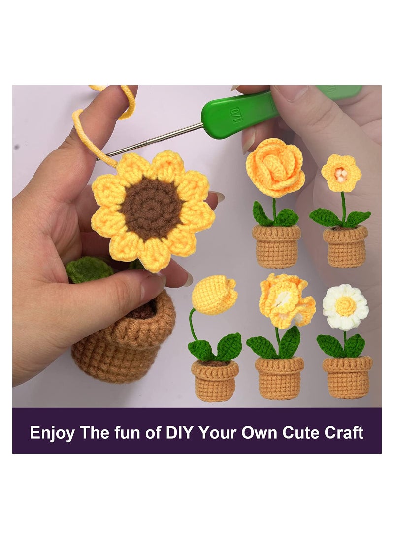 KASTWAVE - Crochet Kit for Beginners 6 Pcs Potted Flowers Kit for Beginers and Experts Detailed Course Materials for Complete Beginers with Step-by-Step Video Tutorials - Image 1