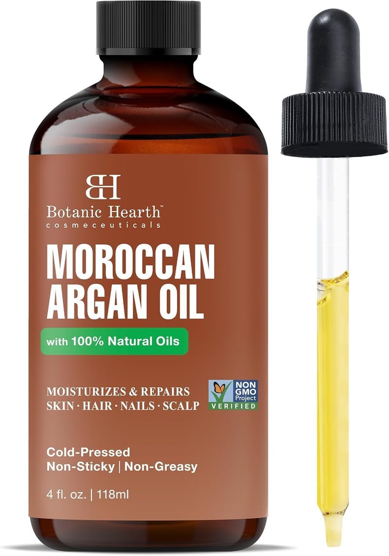 Botanic Hearth Moroccan Argan Oil for Hair & Skin | Argan Oil for Curly Frizzy Hair | Promotes Growth and Repairs Dry, Damaged Hair | Non GMO Verified | 4 fl oz - Image 1