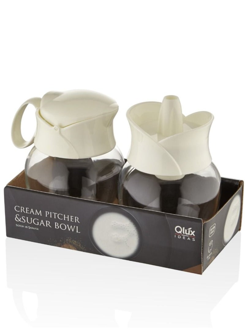 كيوليكس آيديز طقم سكرية وابريق حليب زجاج للتقديم والضيافة والمطبخ - Image 2