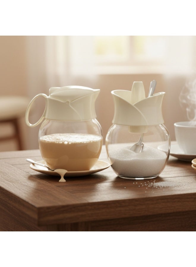 كيوليكس آيديز طقم سكرية وابريق حليب زجاج للتقديم والضيافة والمطبخ - Image 1