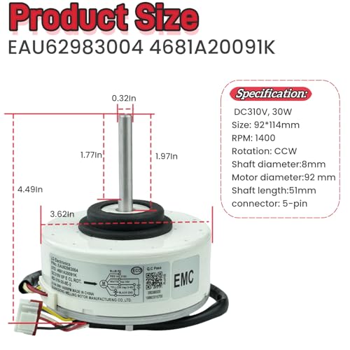 IXGPUTS Air Conditioner Fan Motor EAU62983004 4681A20091K RD-310-30-8E-2 SIC-41CVJ-F130-5, Inverter air Conditioner DC Motor fit for LG Inverter air Conditioner, DC310V 30W 0.14A CCW 1400RPM - Image 2
