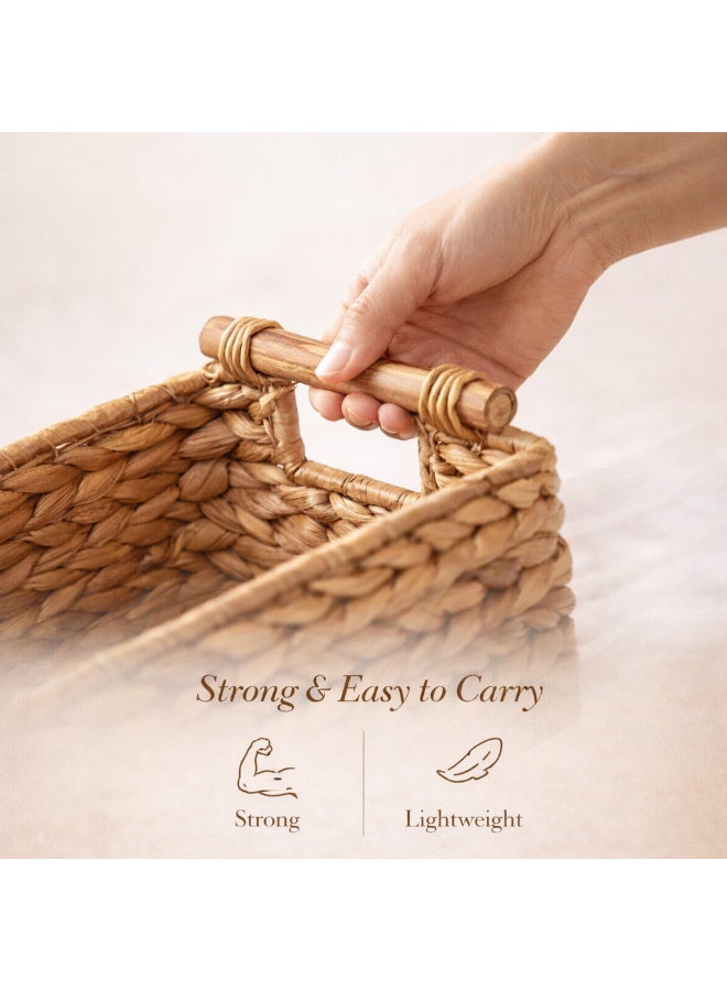 Homesmiths Hand-Woven Water Hyacinth Storage Basket with Rattan Handles – (L 27cm x B 14cm x H 14cm) Large, Woven Organizer Bin for Living Room, Bedroom, Bathroom, Closet & Home Storage - Image 3