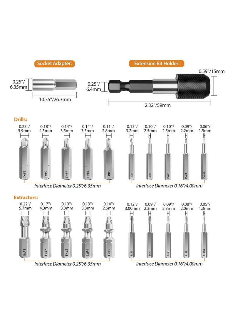 SYOSI Damaged Screw Extractor Set, 22 Pcs Easy out All-purpose Hss Broken Stripped Screw Remover Extractor Kit with Magnetic Extension Bit Holder Socket Adapter - Image 5